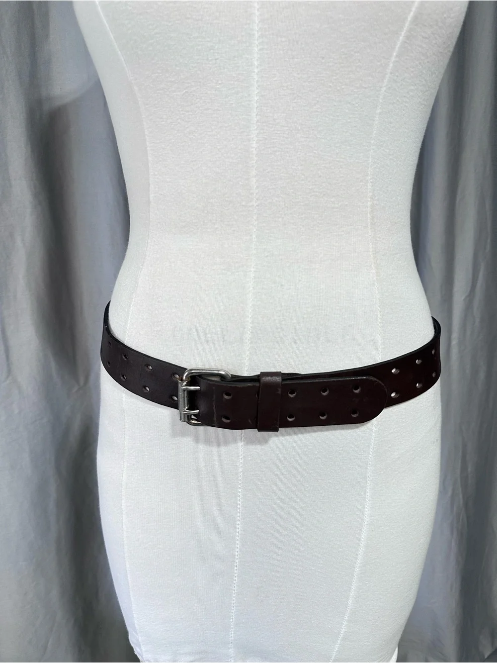 Wide Double-Prong Leather Waist Belt in Dark Brown